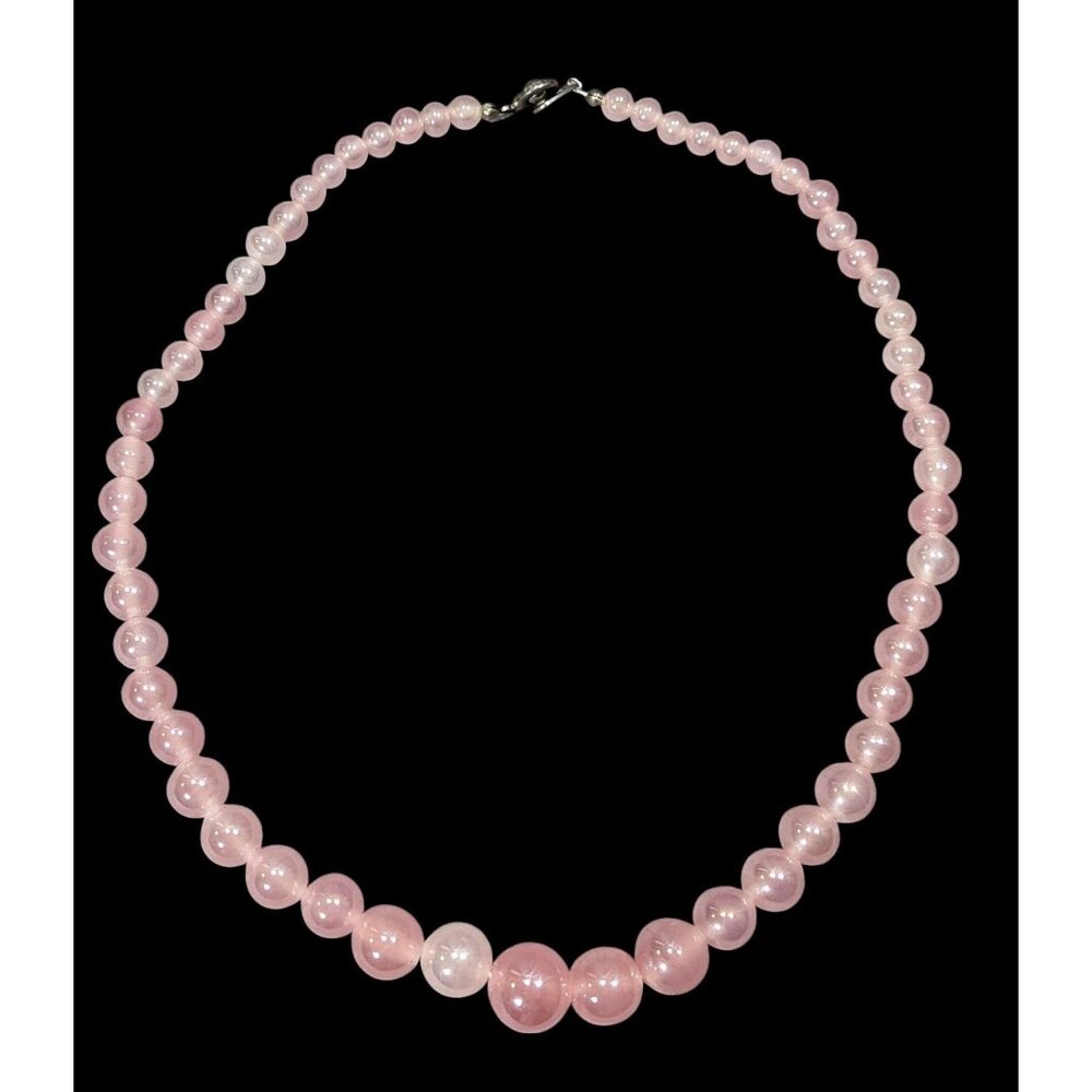 Vintage Coquette Japanese Pink Rose Quartz Super Polished Beaded Necklace